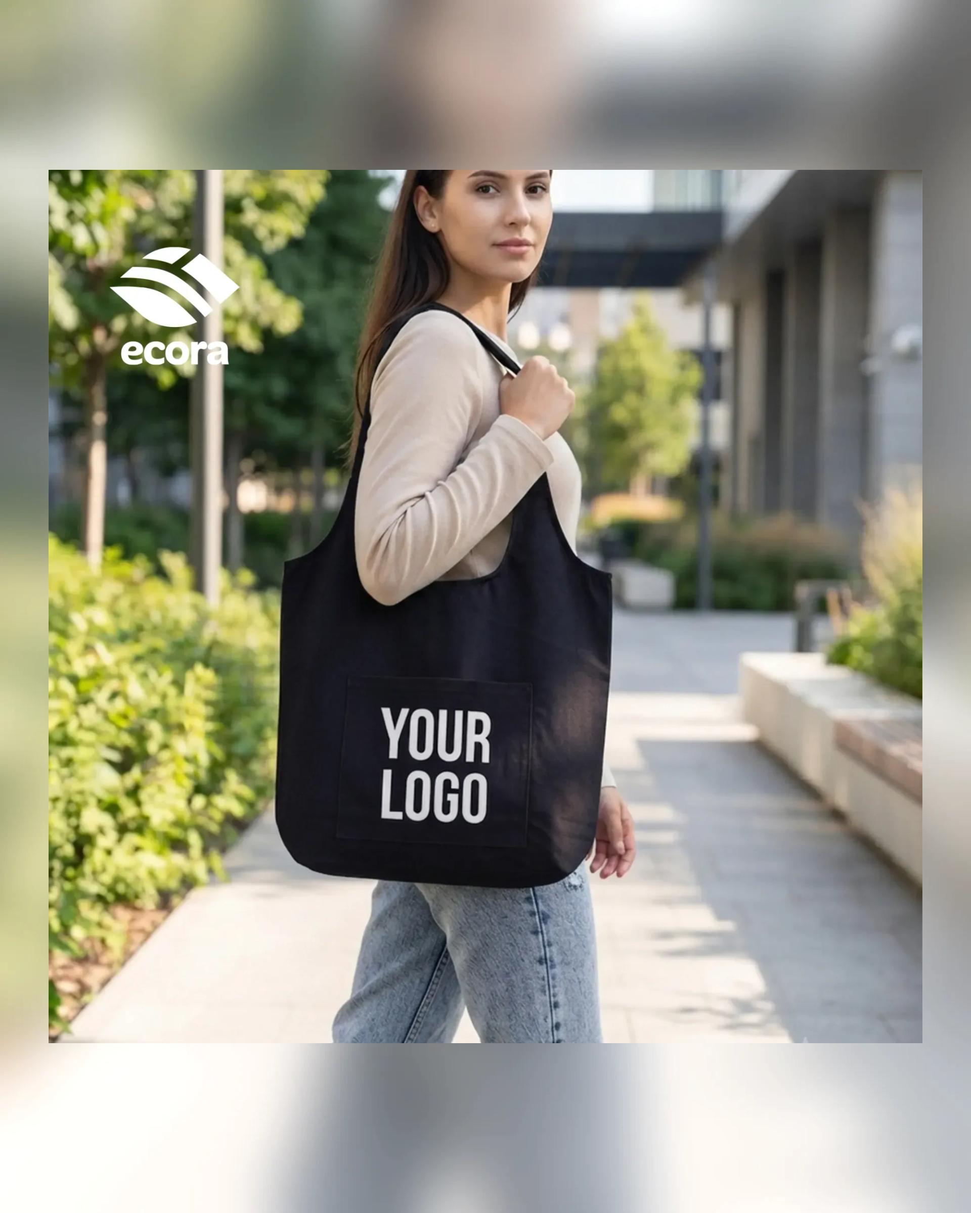 Fifoha - Ecora Canvas Shoulder Tote Bag with 13 cm Gusset, 220 GSM Black