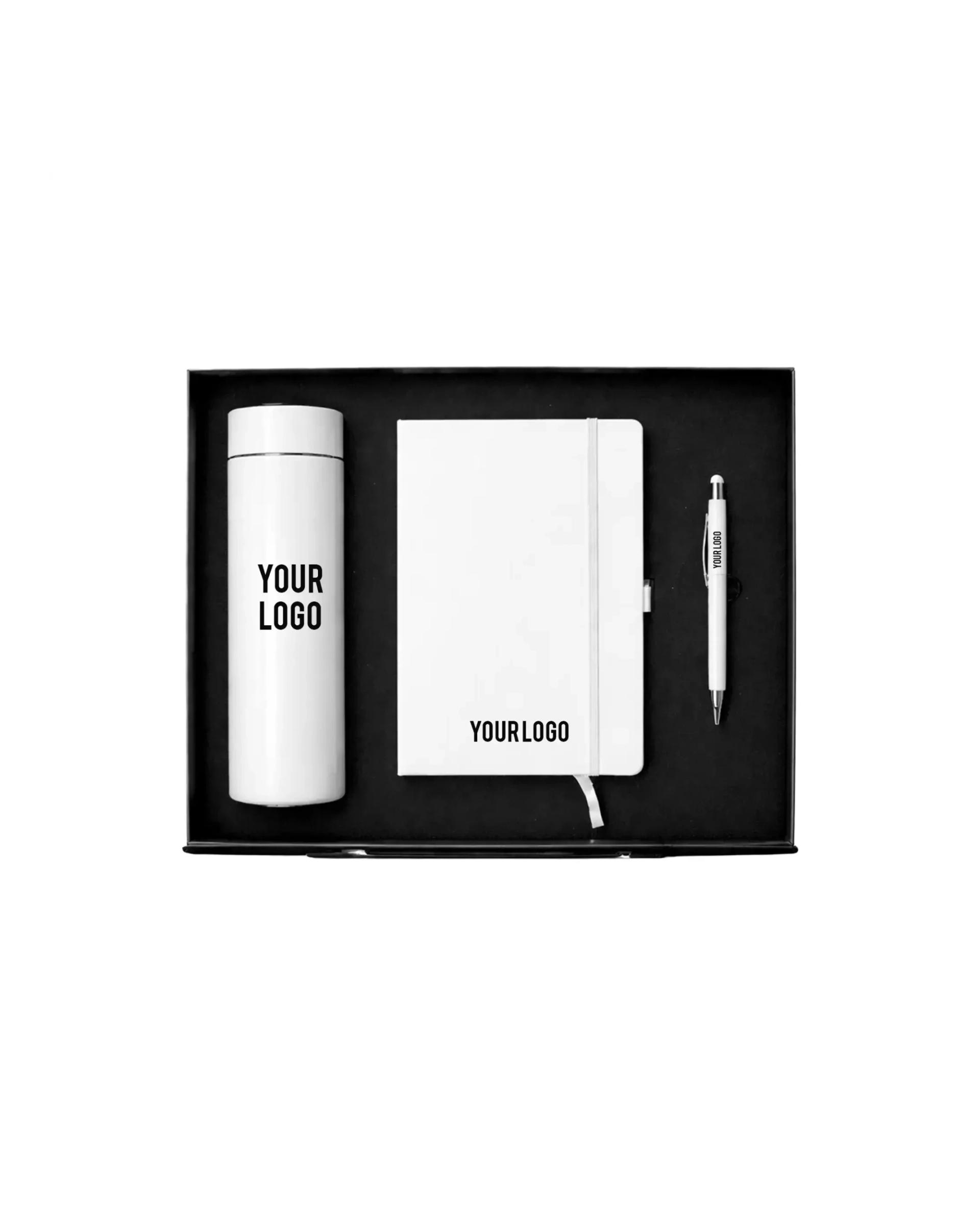 Labede - Classic Notebook, Metal Pen & Stainless Bottle Corporate Gift Set White