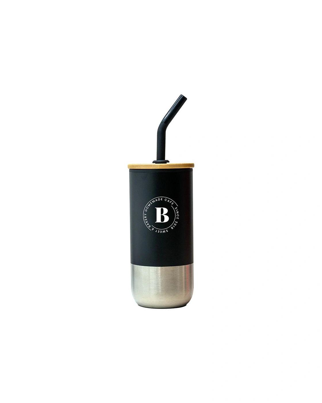 Holaha - Eco Tumbler with Bamboo Lid and Straw Black