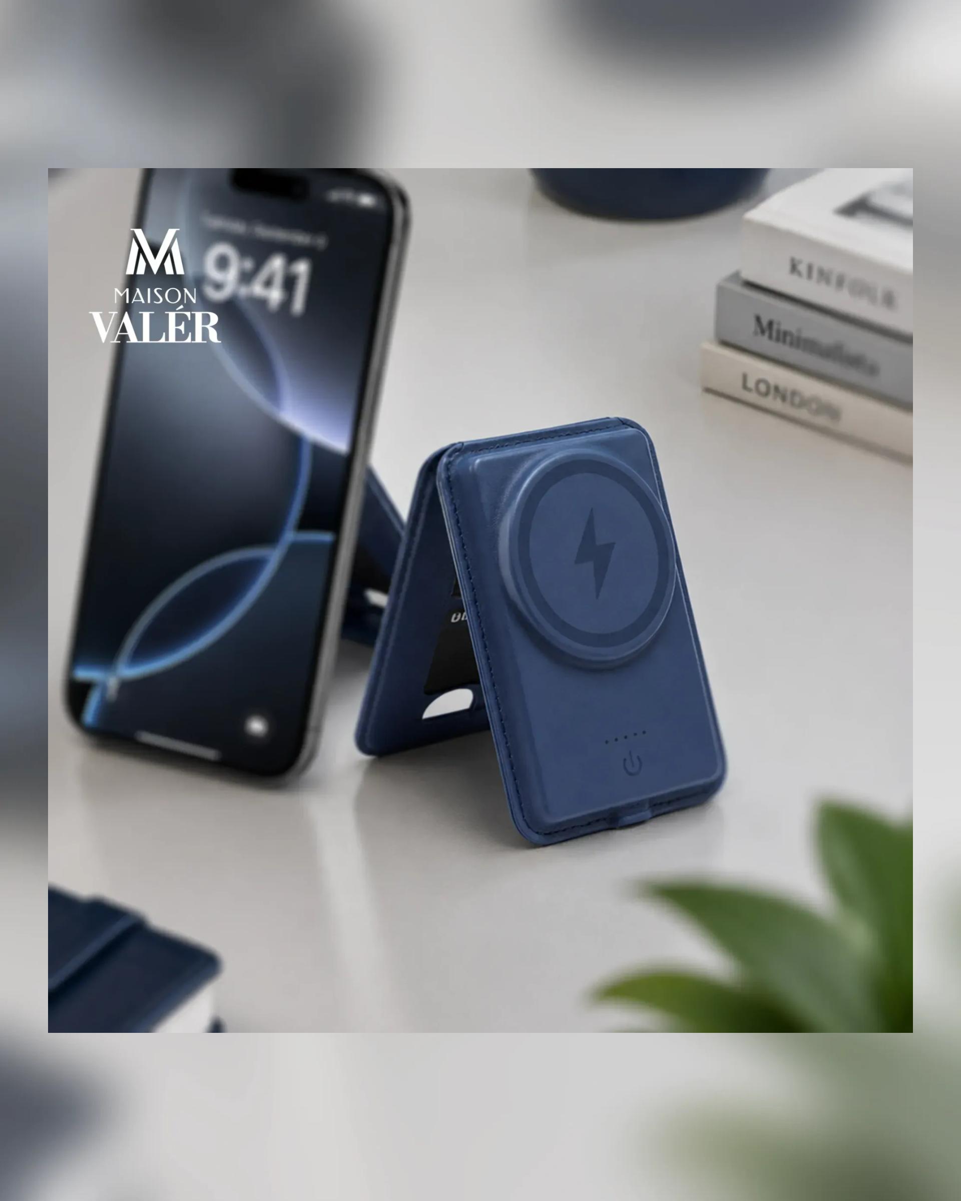 Befifi - Magnetic Foldable Power Bank Wallet 5000mAh with Card Holder & Stand Blue