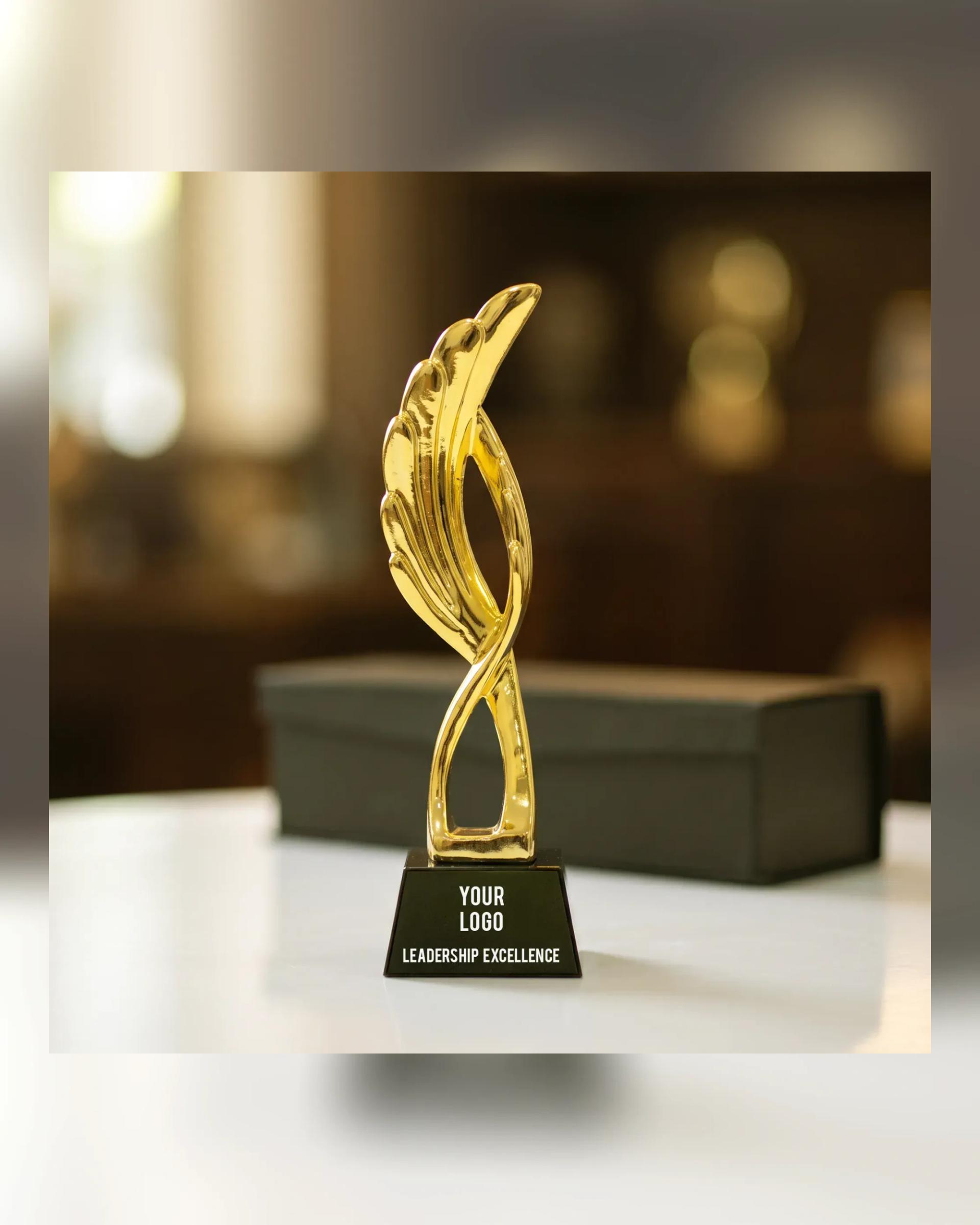 Beliha - Award Trophy Feather shape full gold with black base