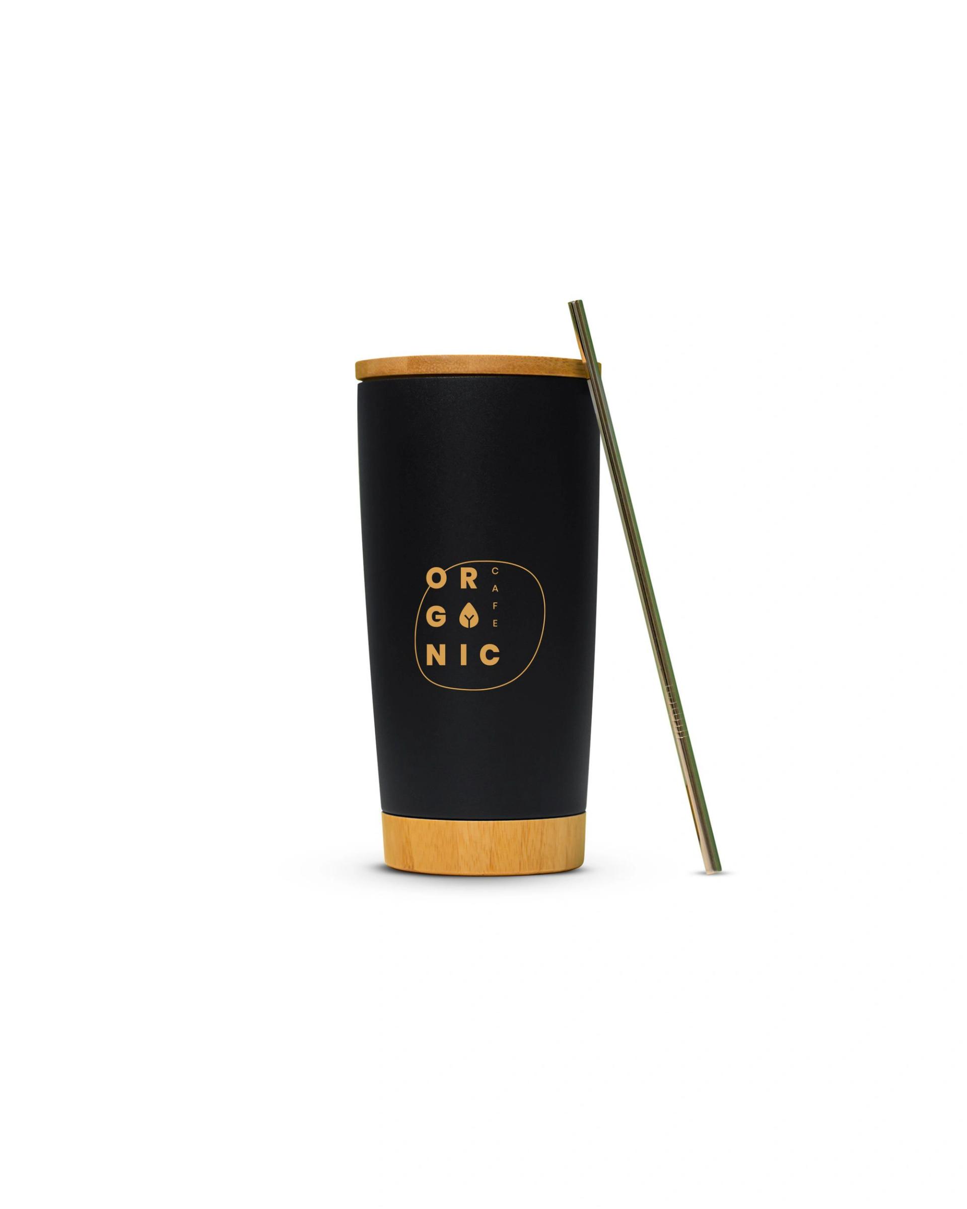 Cihibi - Stainless Steel Tumbler With Bamboo Lid And Base Black