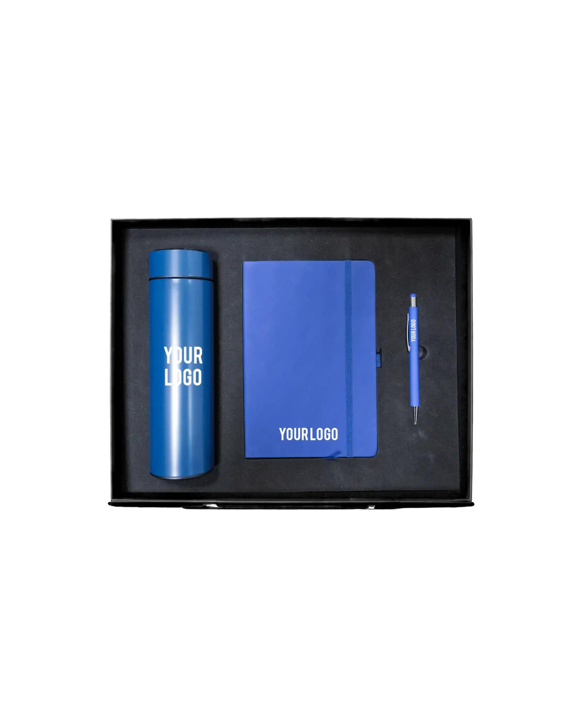 Dicafi - Classic Notebook, Metal Pen & Stainless Bottle Corporate Gift Set Blue