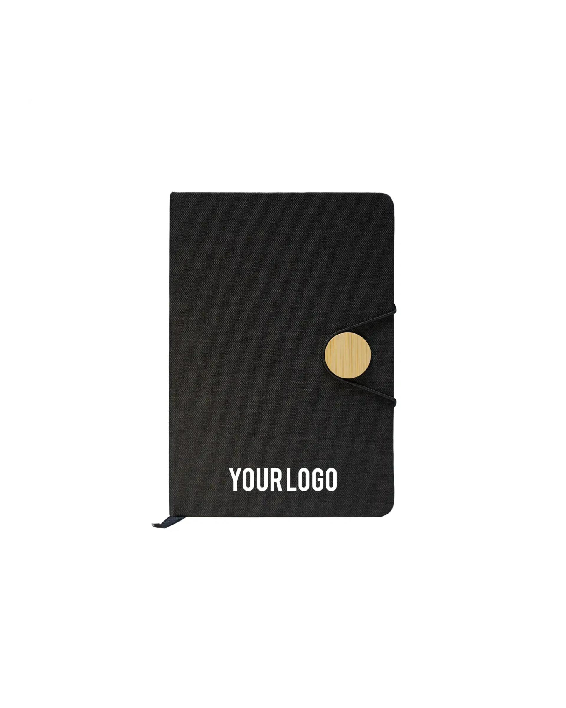 Holebe - RPET + Bamboo Button Notebook, Dual-Tone Executive Journal Black