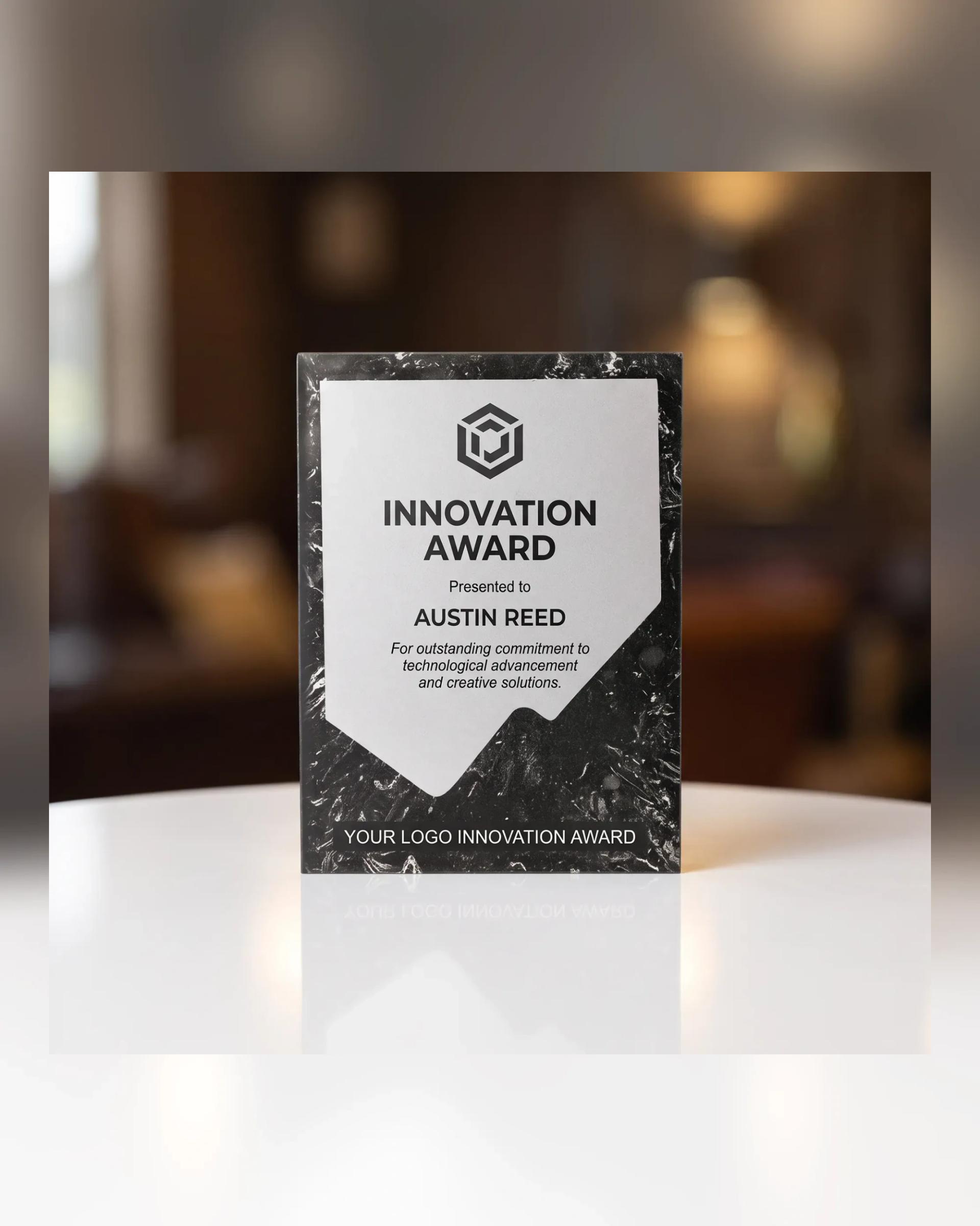 Cagoce - Black Stone Plaque Award with Metal Plate