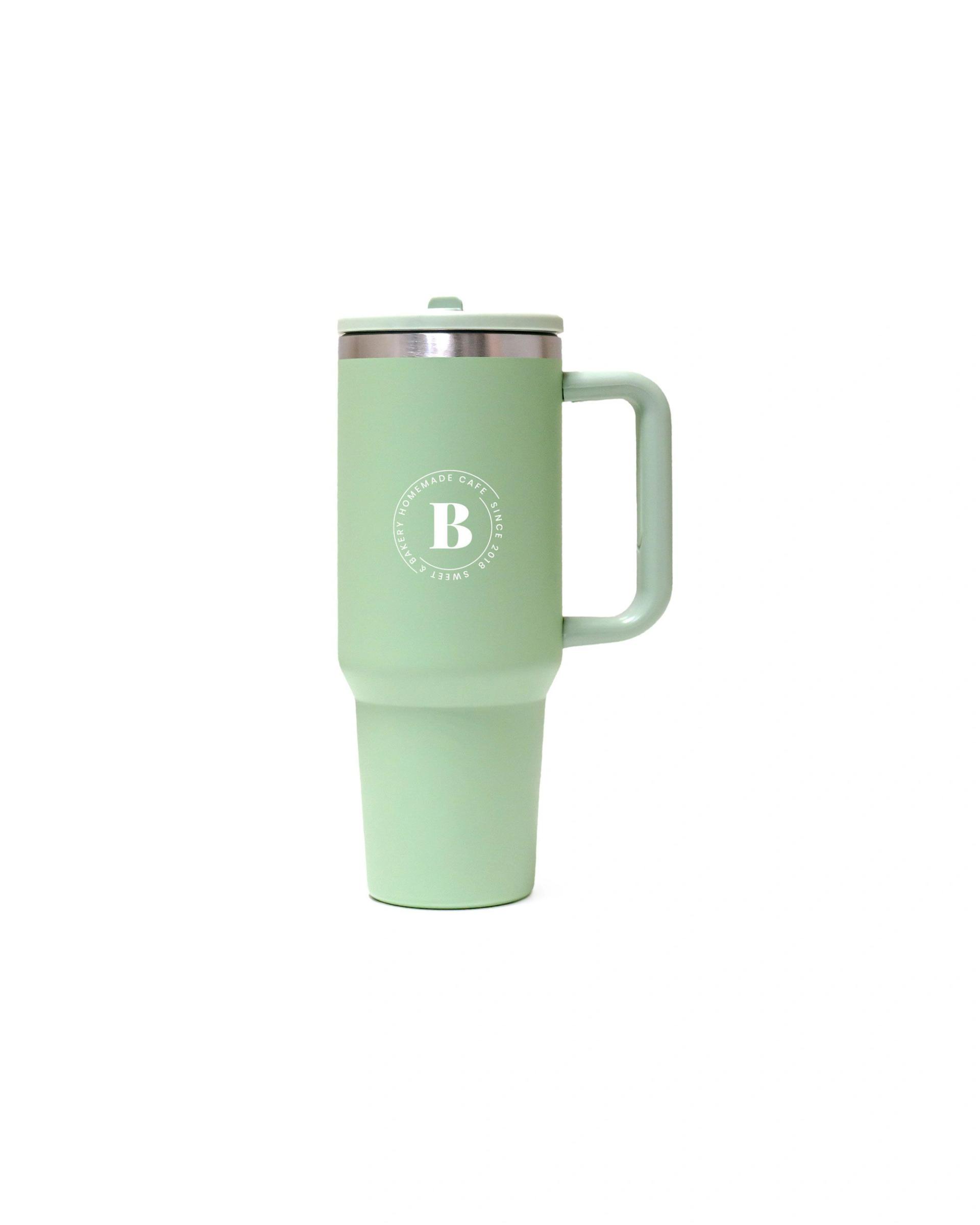 Gifafo - Double Walled Tumbler With Handle And Flip Straw Green