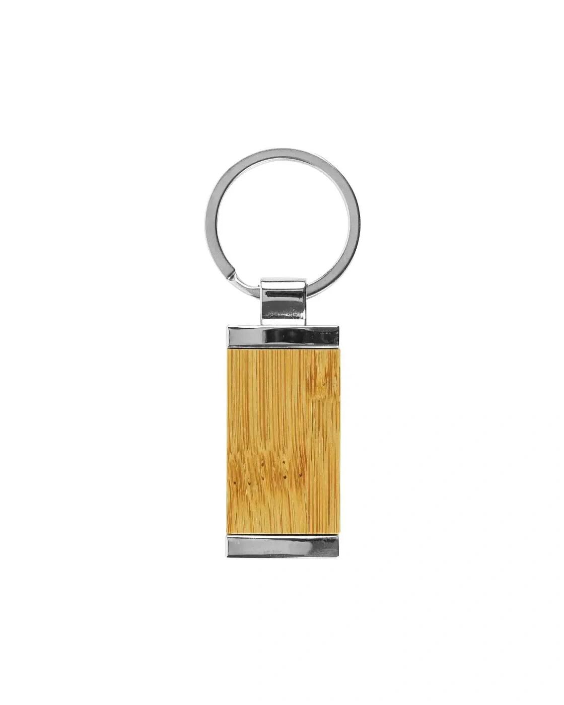 Hakahi - Rectangular Bamboo and Metal Keychains 32mm