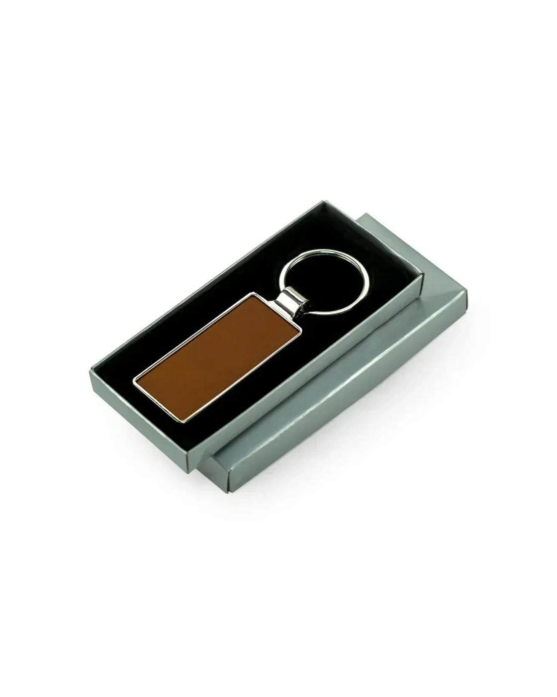 Kacike - Silver Shiny Metal Keychains with Laserable PU Leather Plate