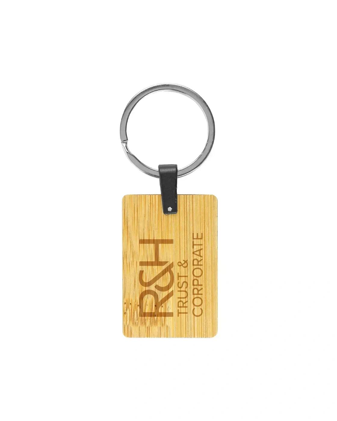 Badoci - Bamboo and Metal Keychain Rectangle 32mm