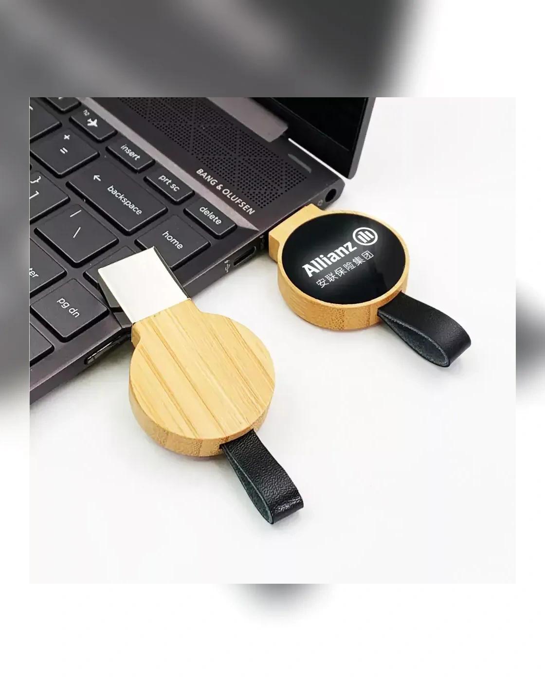 Dabehe - Bamboo Round LED Logo USB with Strap 64GB V. 3.0