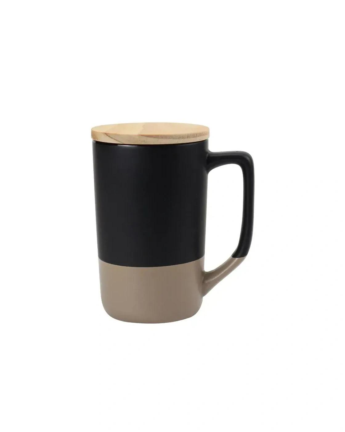 Bedoca - Two-toned Ceramic Mugs with Clay Bottom, Bamboo Lid