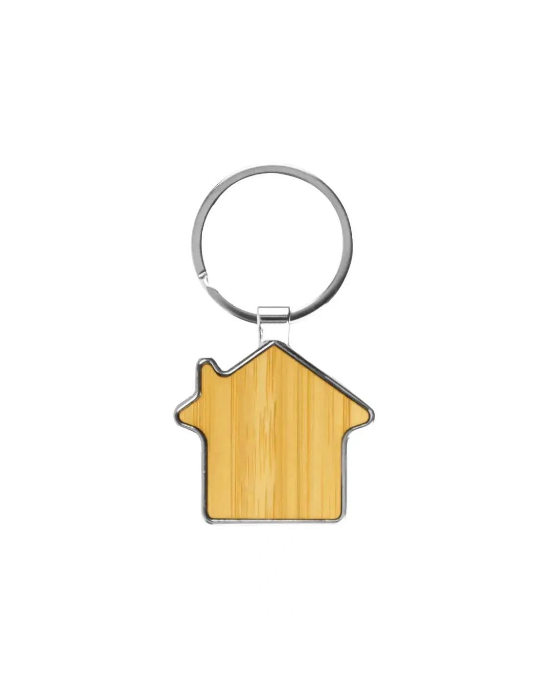 Bafelo - Bamboo and Metal Keychain House Shaped 32mm