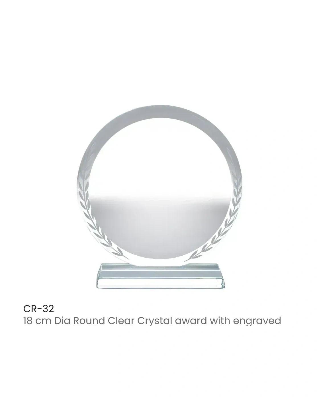 Fadego - Round Clear Crystal Awards with Engraved Leaves in Premium Box