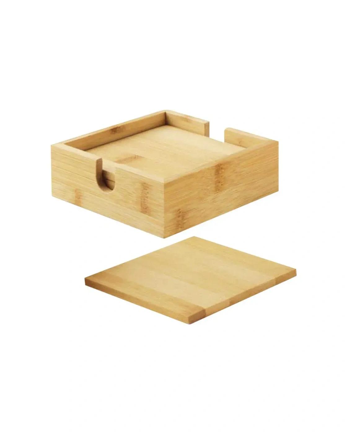 Bogifi - 4 Pcs Bamboo Tea Coasters Sets with Case