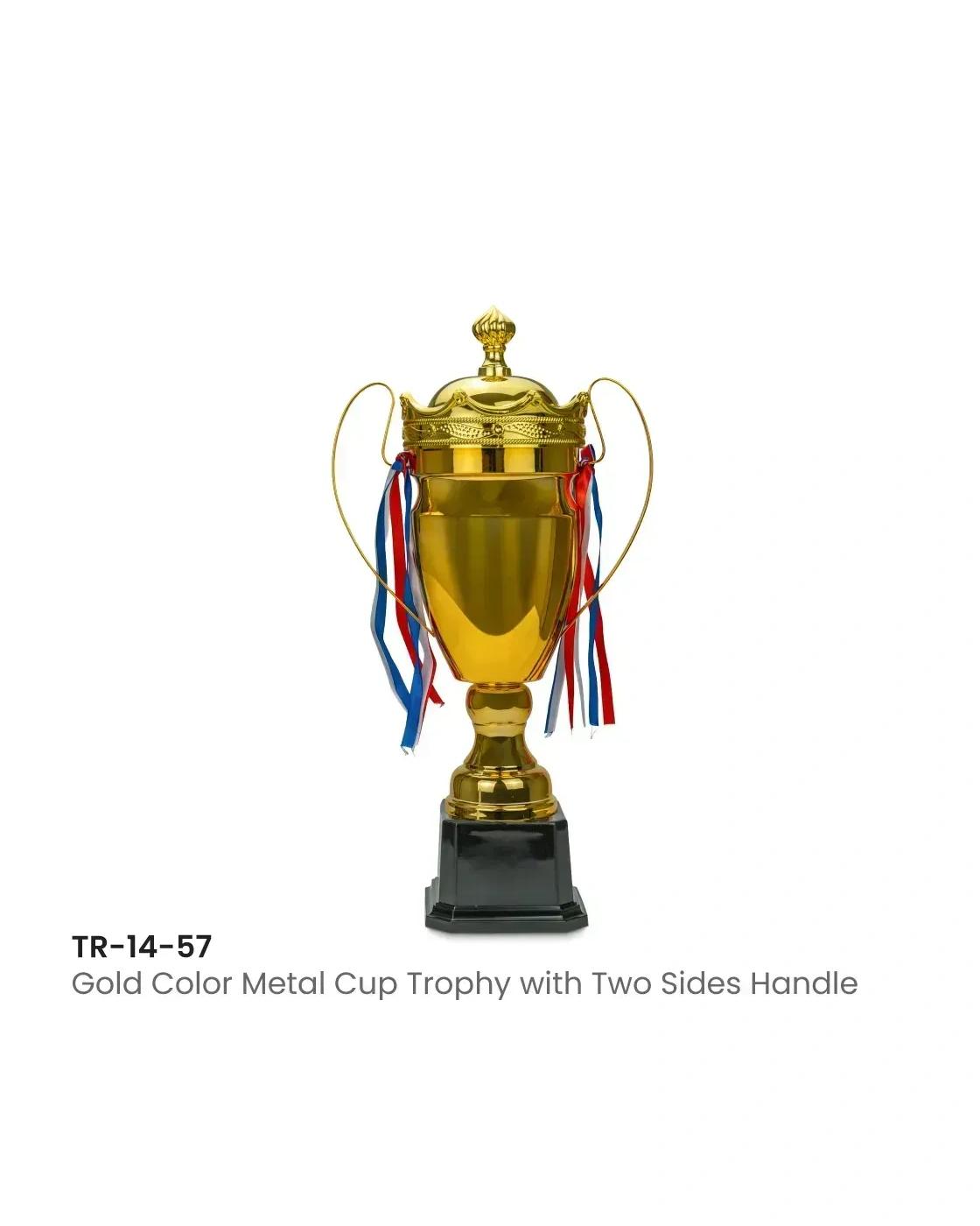Hihahe - Metal Close Cup Trophies with Two-Sided Handle & Attached Ribbons