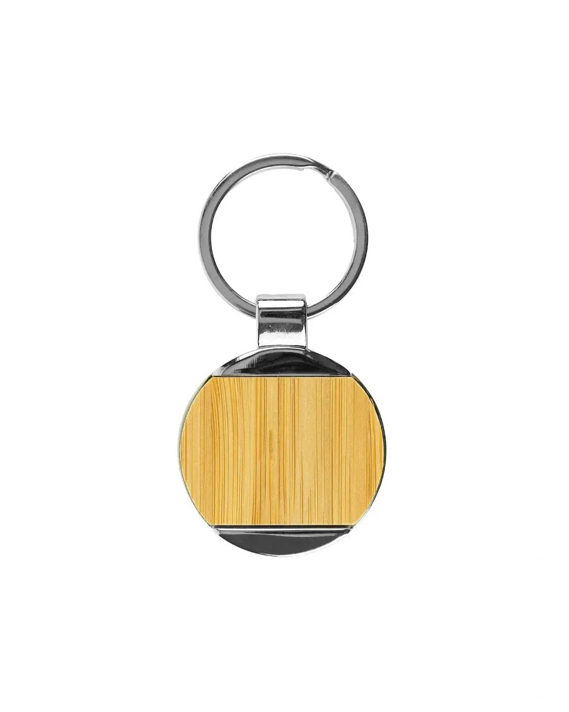 Fecaho - Round Bamboo and Metal Keychains 32mm