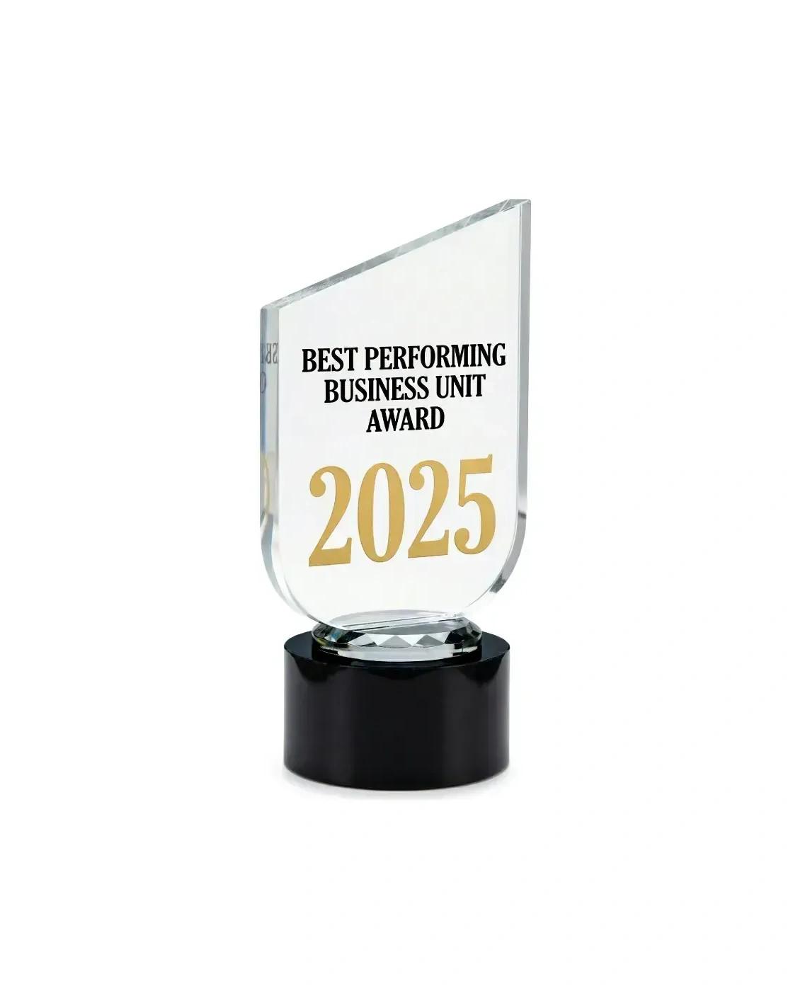 Baledo - Crystal Trophy Round Black Base in Premium Fiber Box, Gold Lock Closure