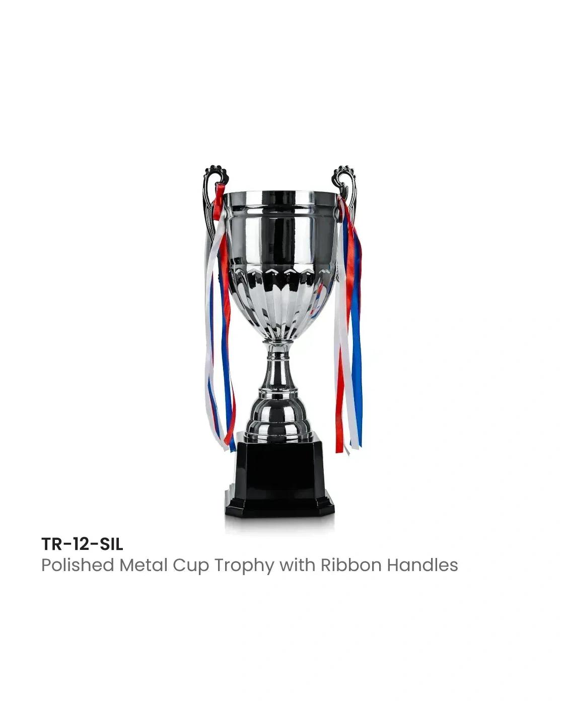 Hecigi - Metal Open Cup Trophies & Removable Ribbon Attached to Both Handles