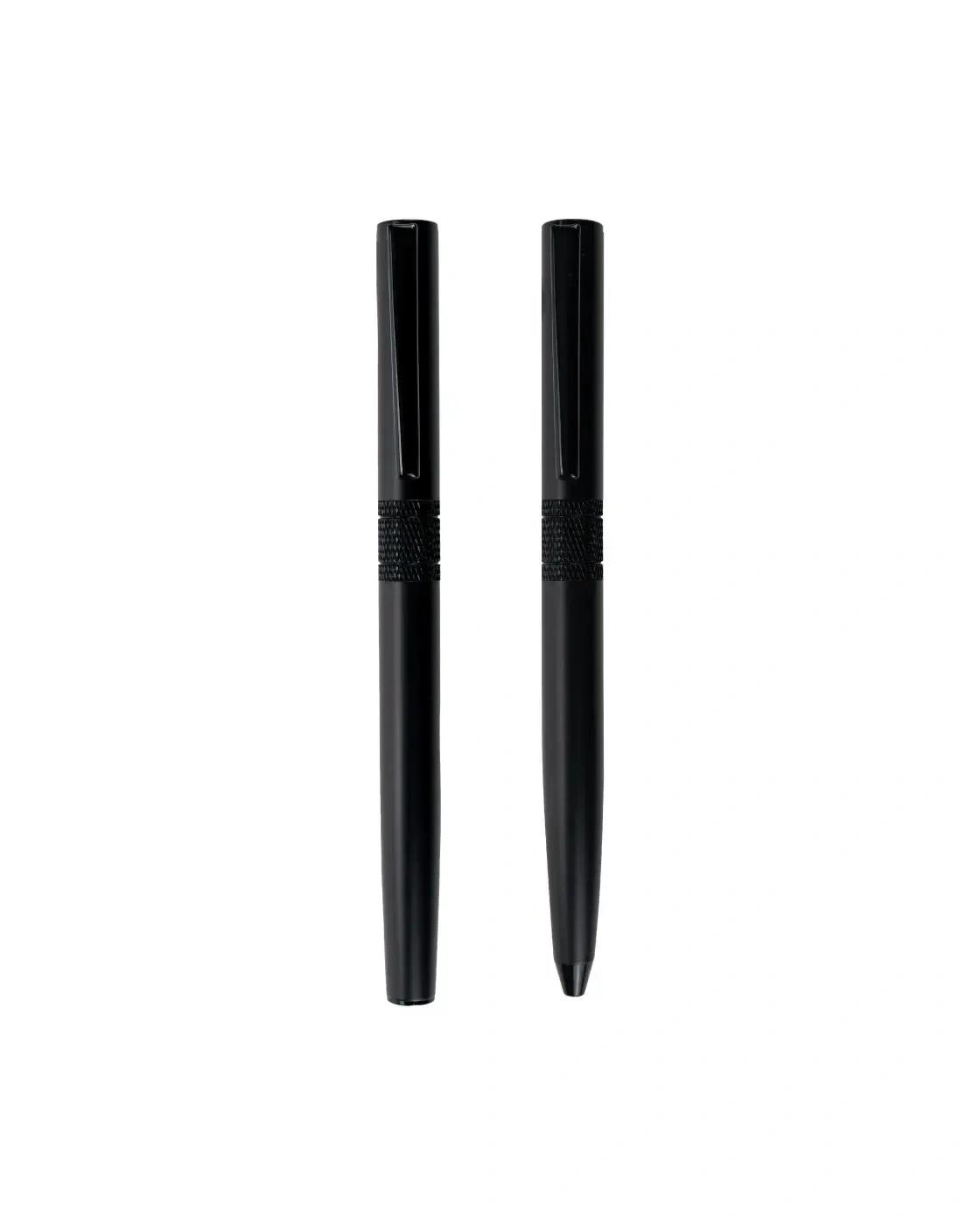 Folole - Black Metal Pen Set with Matte Finish in Hardboard Slide to Open Box
