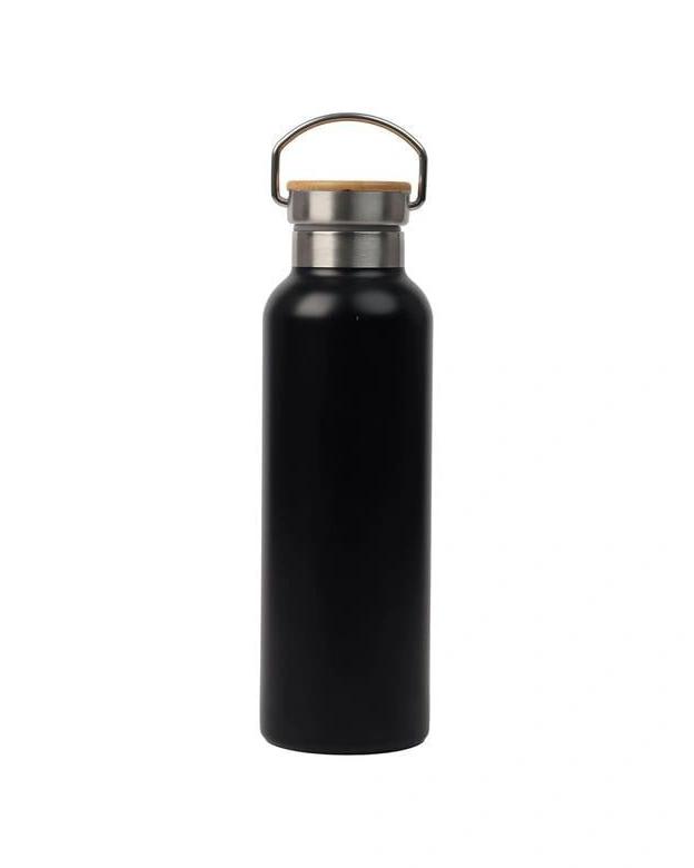 Gifako - Black Stainless Steel Bamboo Lid Flask