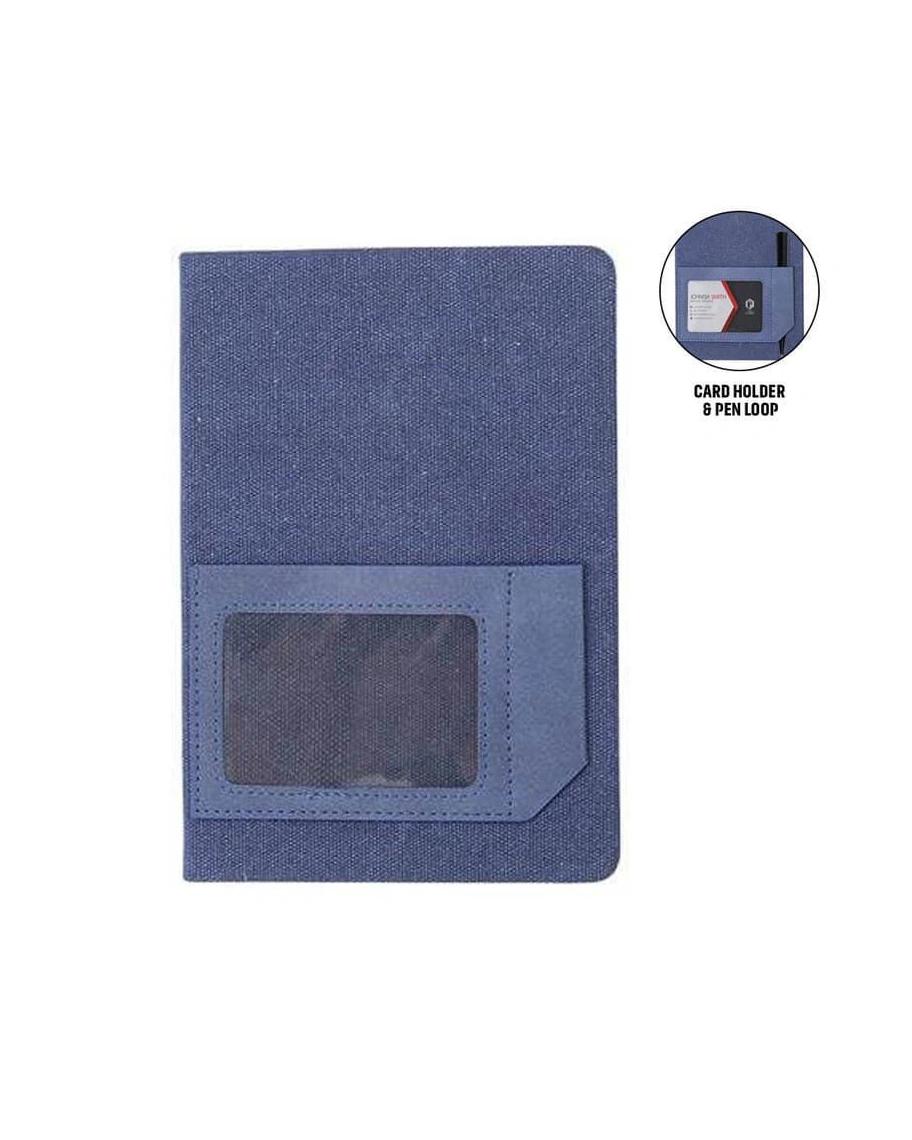 Hobifi - ADANA - Santhome Recycled Canvas A5 Hard Cover Notebook with PU Pocket - Navy