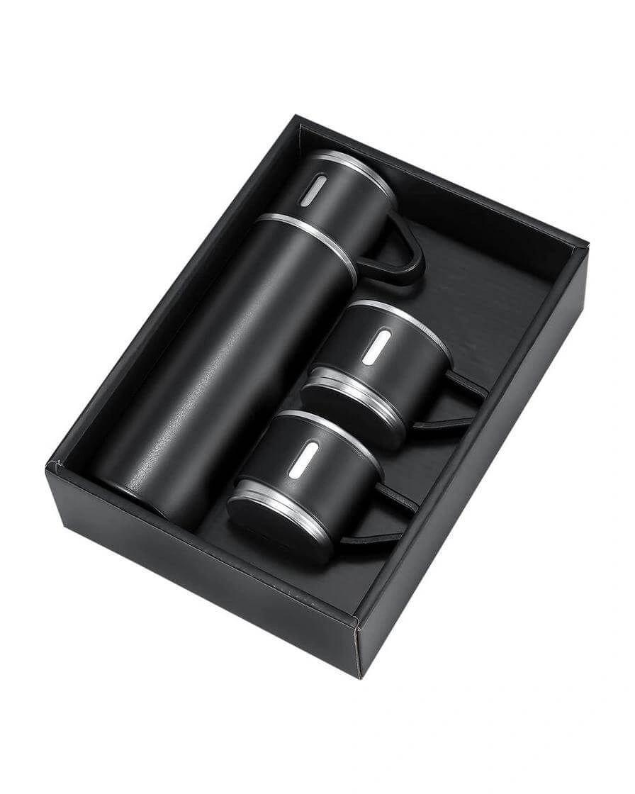 Kacafa - SAFFLE - Family Set of Vacuum Flask & Two Cups - Black