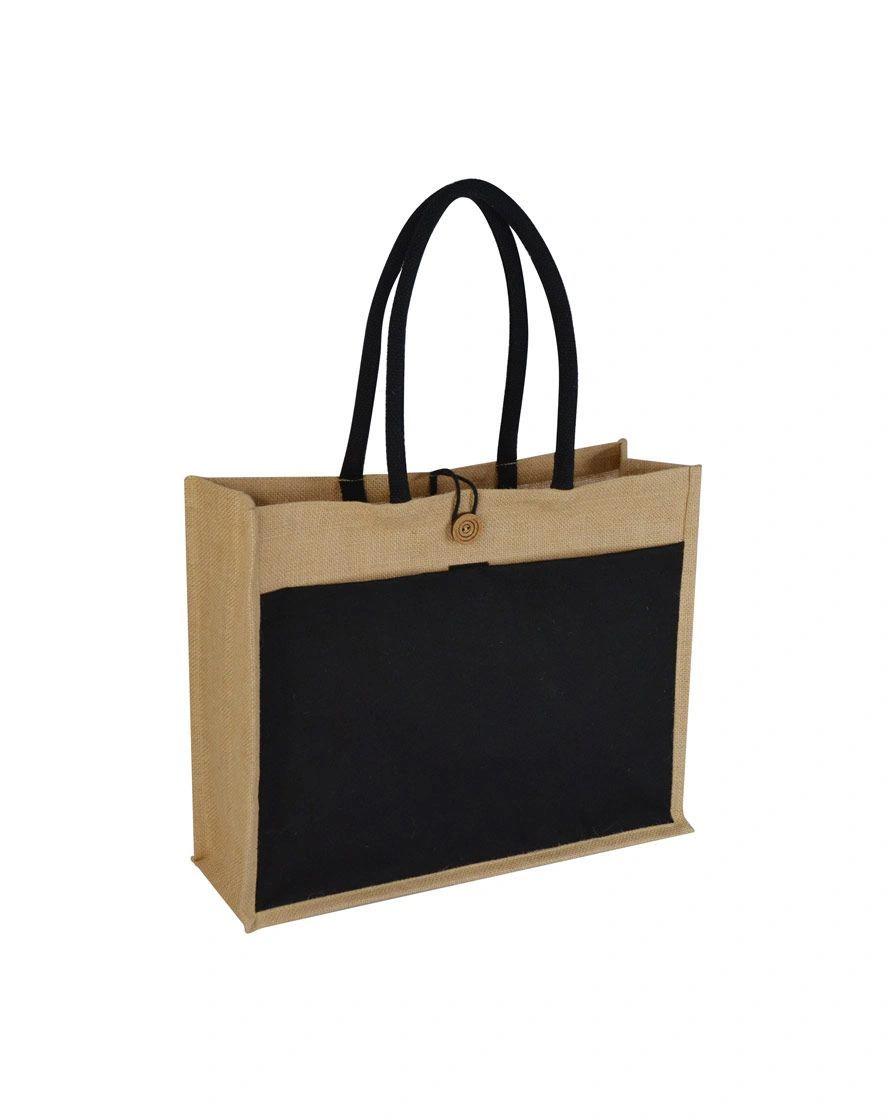 Lefeki - MONCLOVA - Jute Bag with Canvas Pocket - Black