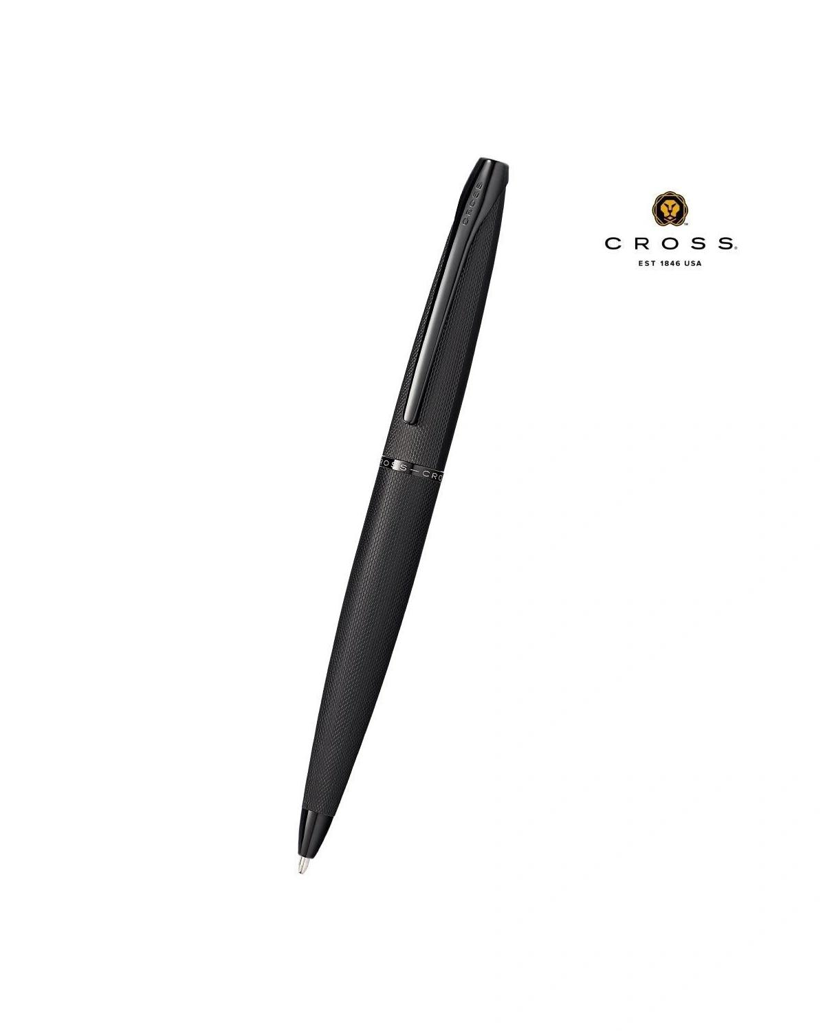 Lahodo - Cross ATX® Brushed Black with Machine-Turned Diamond Pattern Engraving with Polished Black PVD Appointments Ballpoint Pen (Blue Ink)