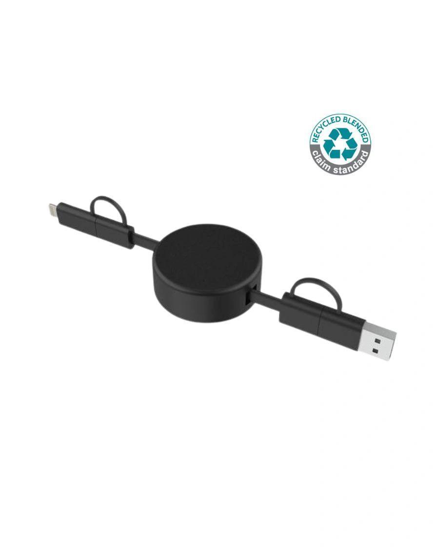 Cifaci - LECCO - @memorii Recycled 6-in-1 retractable Charging Cable - Black