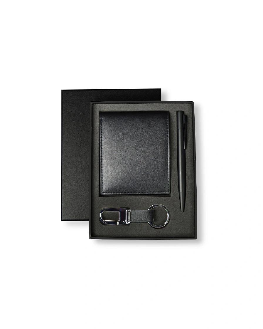 Habihe - BIBURY - Set of Men's Wallet, Key Chain and Pen - Black