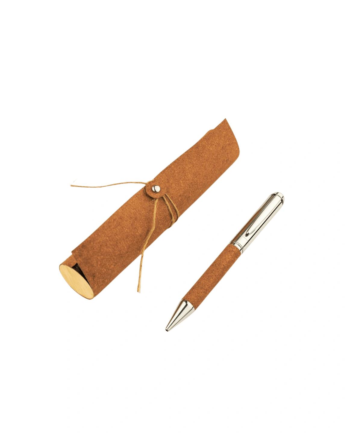 Dagebi - KORU - eco-neutral Metal Pen with Recycled Leather Barrel - Brown