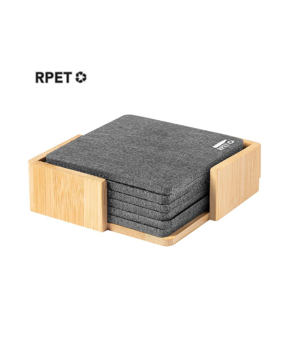 Kolika - LAAX - eco-neutral RPET Set of 6 Felt Coasters with Bamboo Stand