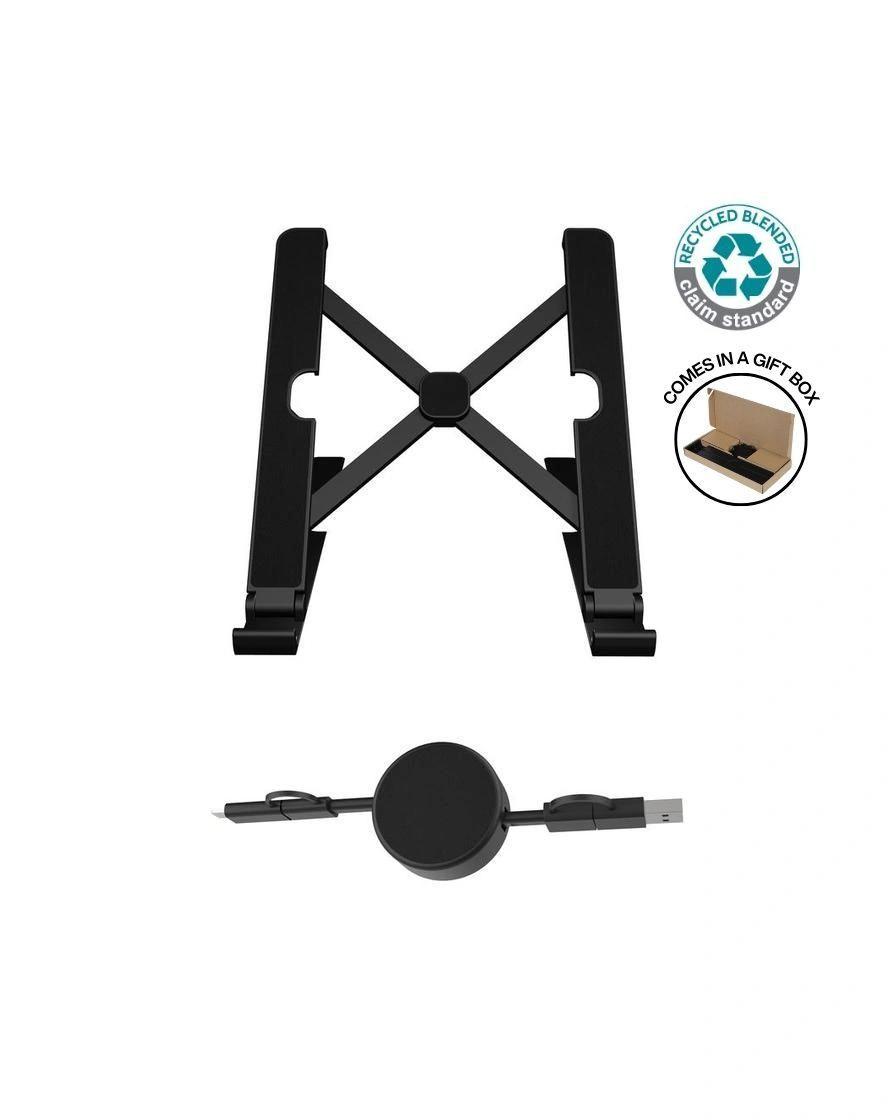 Helida - BRELA - @memorii Set of Recycled Laptop Stand and retractable cable - Black