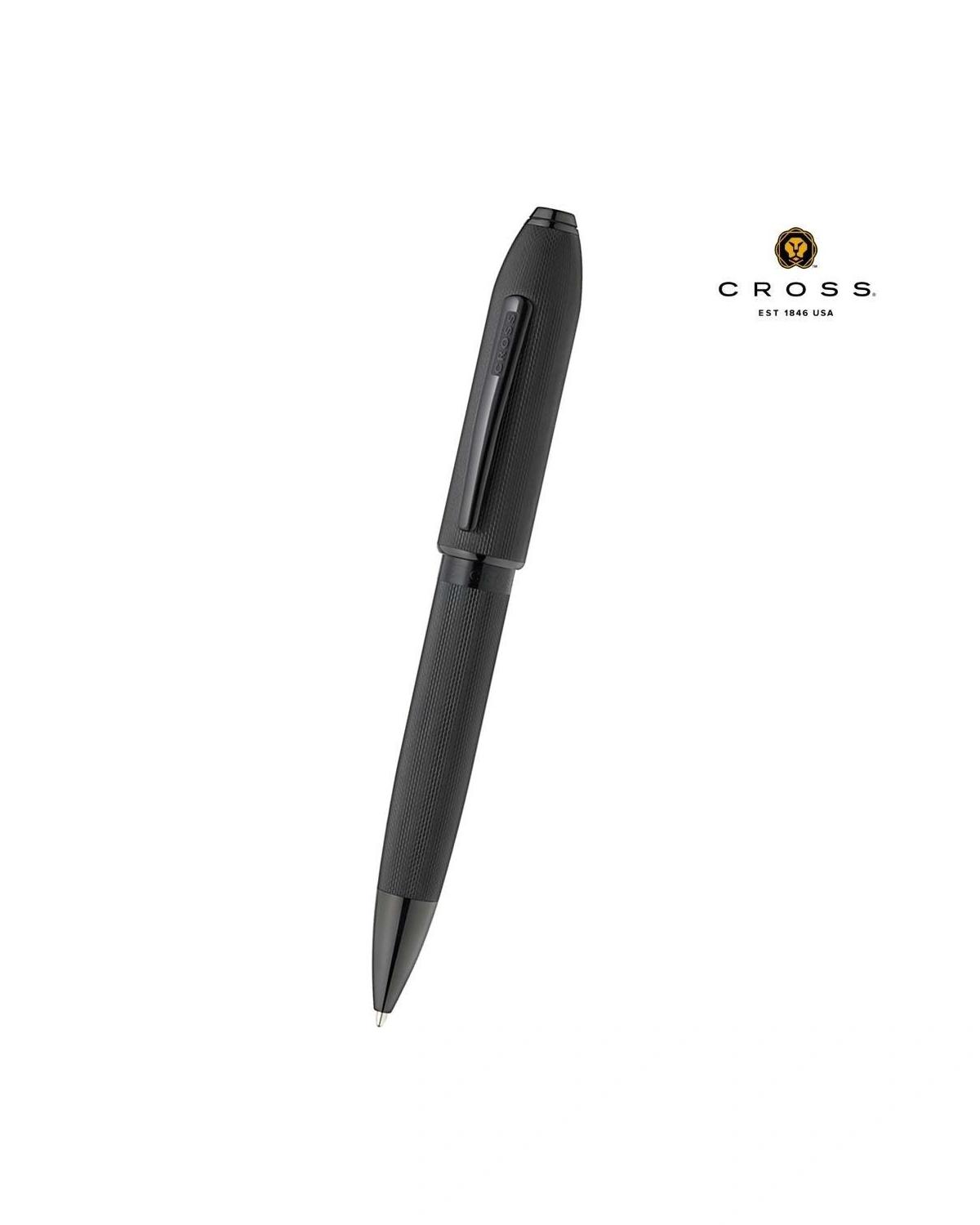 Decehi - PeerlessTM Polished Black PVD Engraved Diamond Pattern with Black PVD Appointments and Swarovski Crystal Ballpoint Pen (Blue Ink)