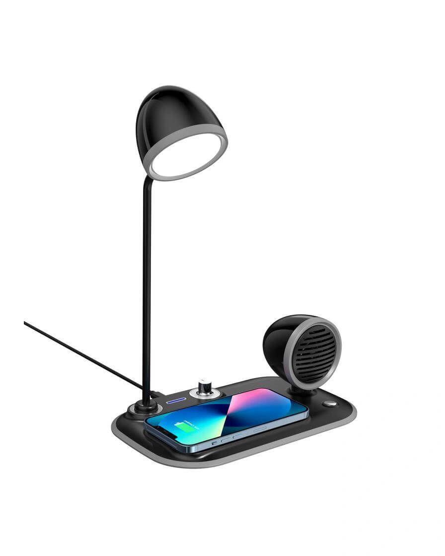 Bigofi - VEERE - @memorii 3 in 1 Wireless Charger Lamp with Speaker - Black