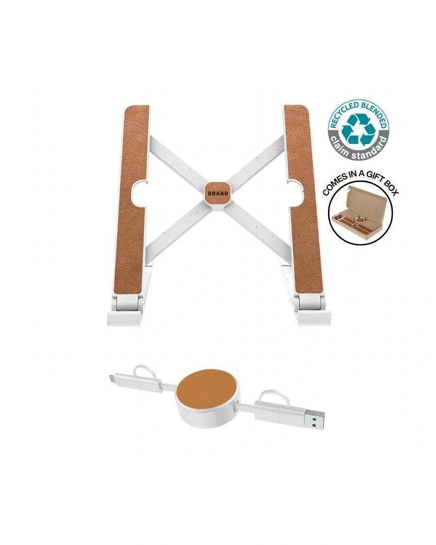 Kokoge - BRELA - @memorii Set of Recycled Laptop Stand and retractable cable - White