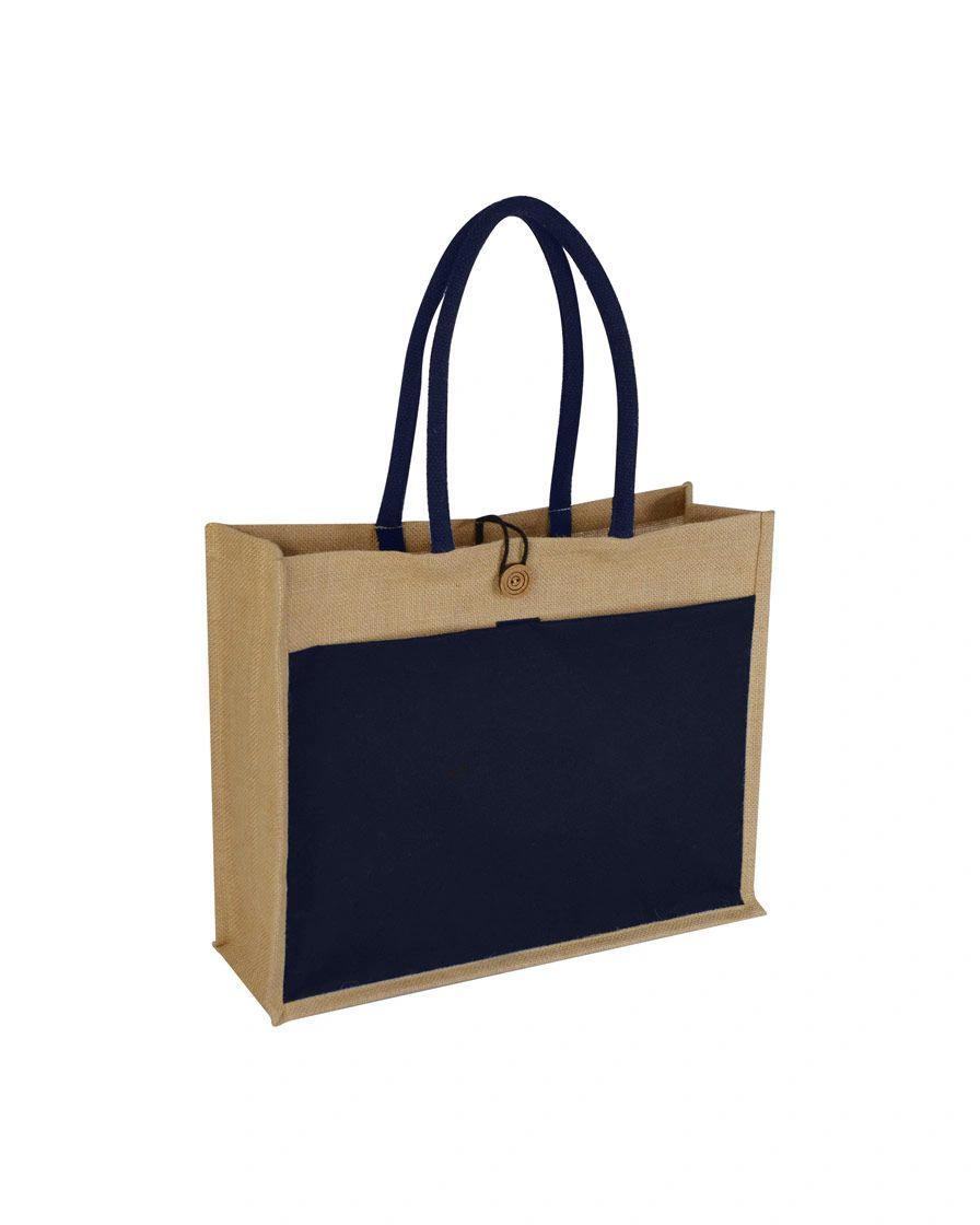 Gafaco - MONCLOVA - Jute Bag with Canvas Pocket - Blue