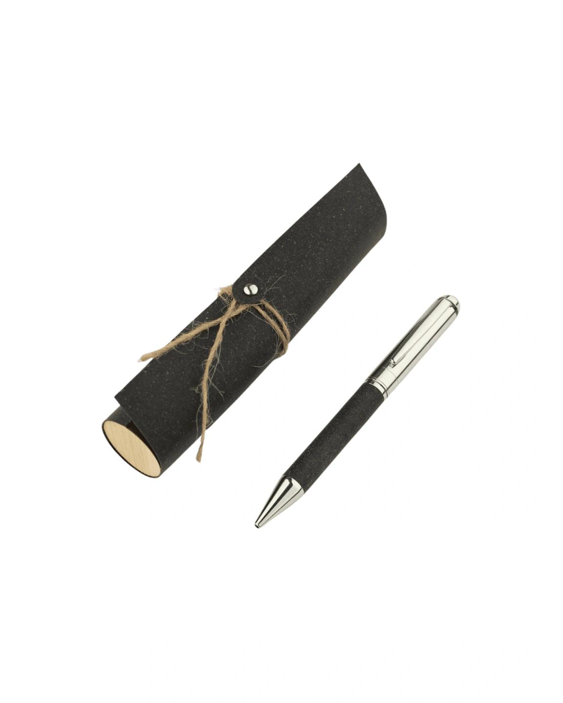 Hakede - KORU - eco-neutral Metal Pen with Recycled Leather Barrel - Black