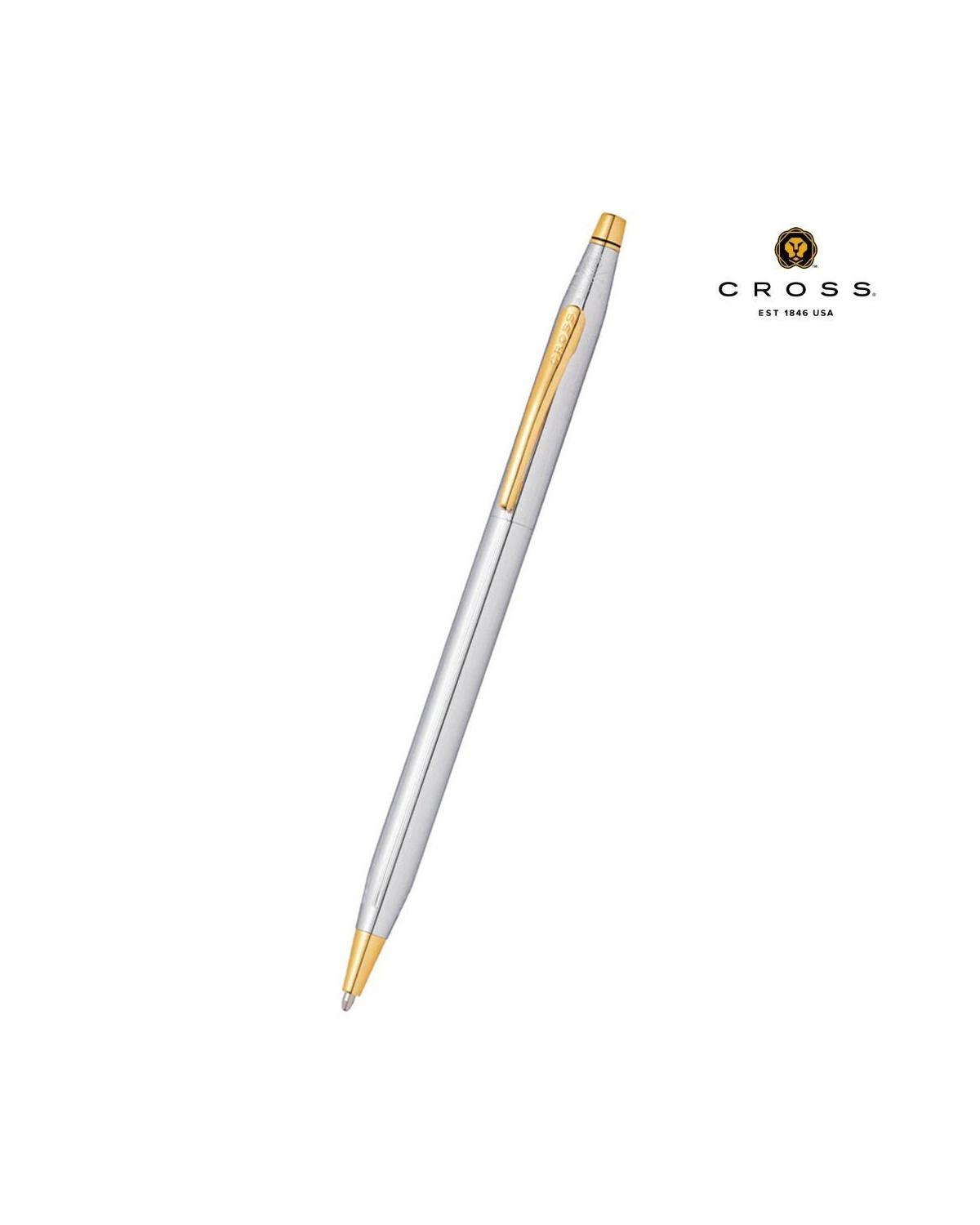 Locego - Cross Classic Century® Medalist® Chrome with 23KT Gold Plated Appointments Ballpoint Pen (Blue Ink)