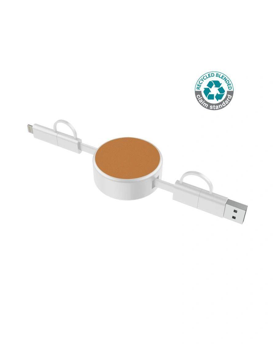 Ledeho - LECCO - @memorii Recycled 6-in-1 retractable Charging Cable - White