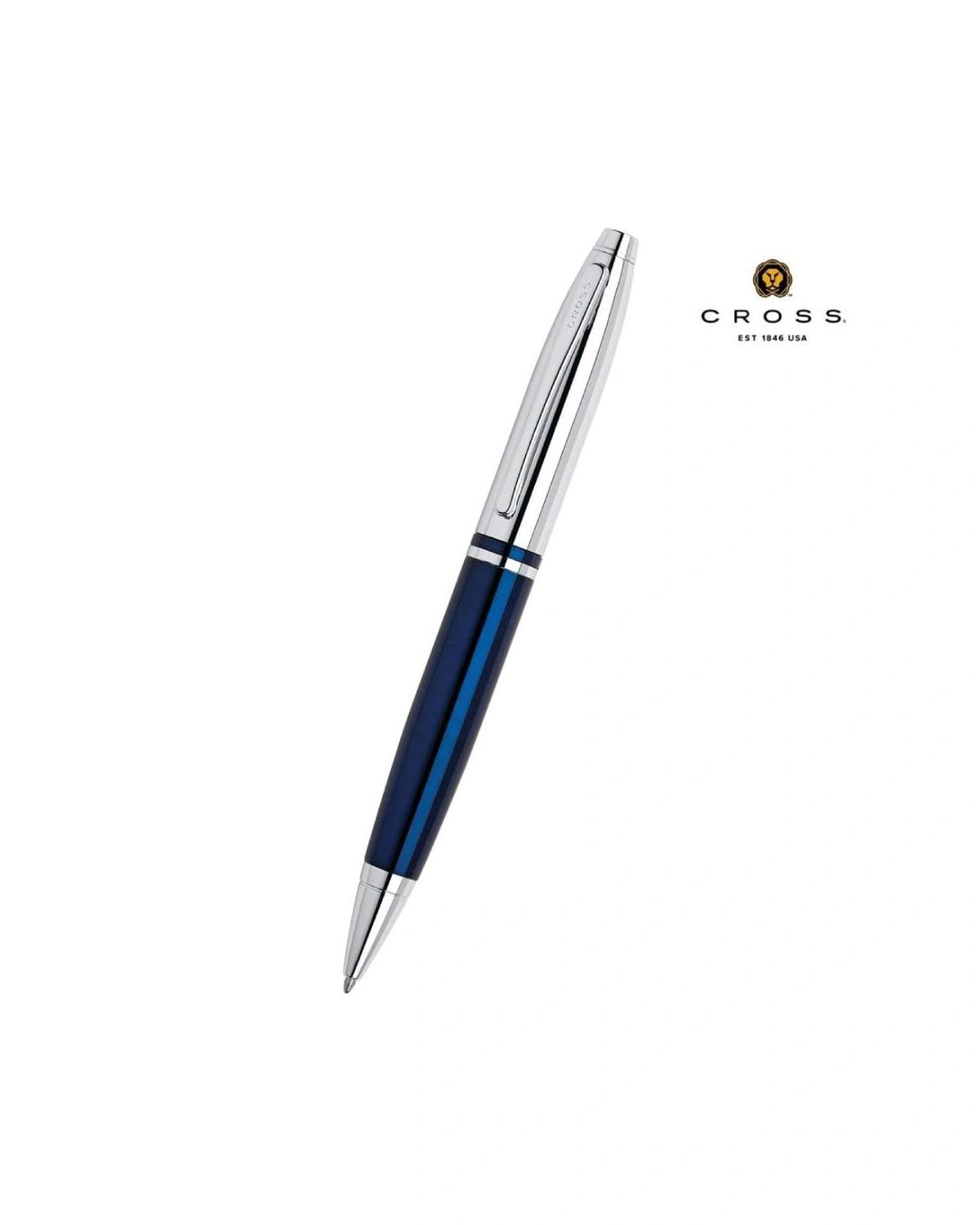 Dadaha - Cross CalaisTM Chrome/Blue Lacquer with Polished Chrome Appointments Ballpoint Pen (Blue Ink)