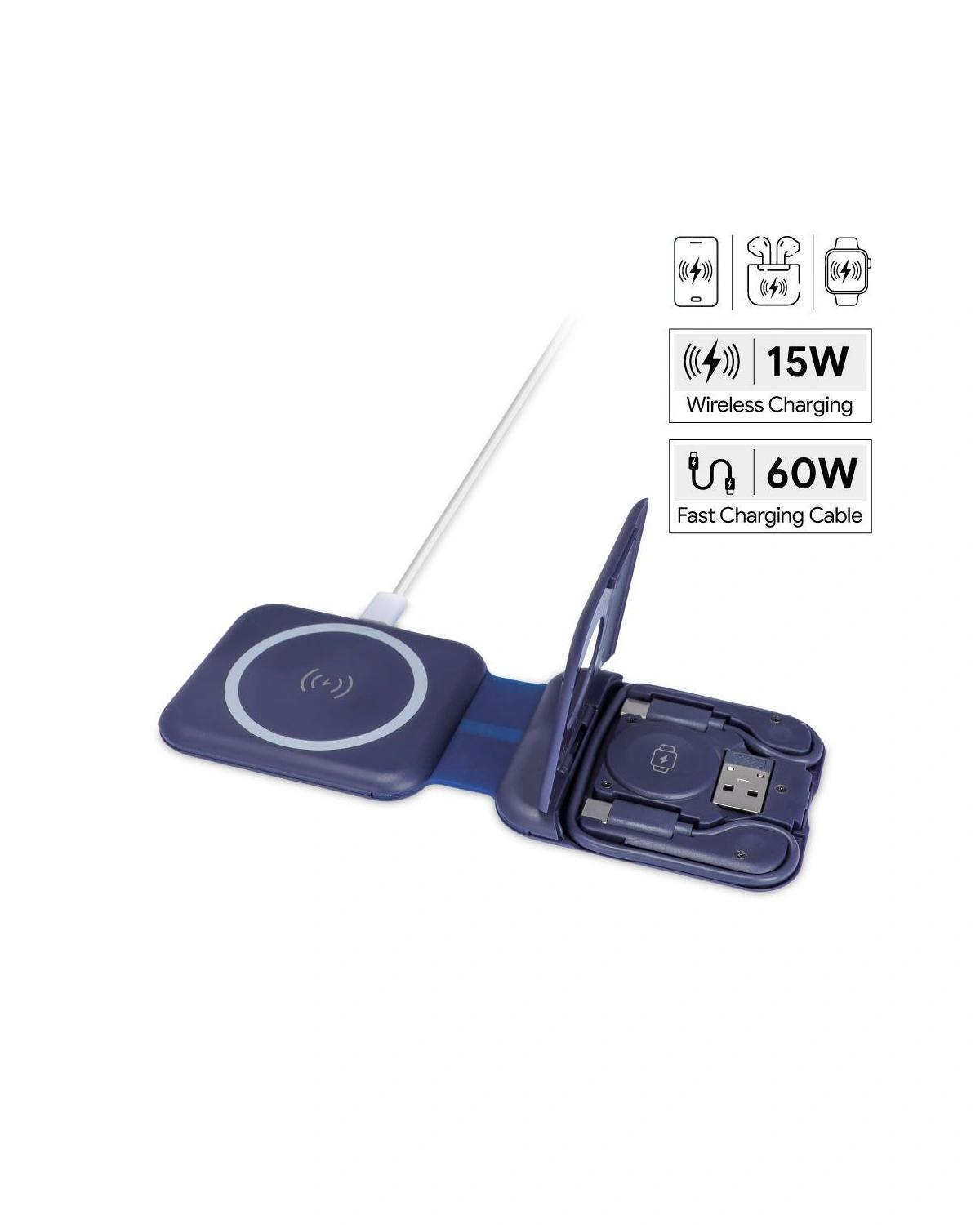 Leheco - TURIN - @memorii Foldable Wireless Charger and Multicable Set - Navy Blue