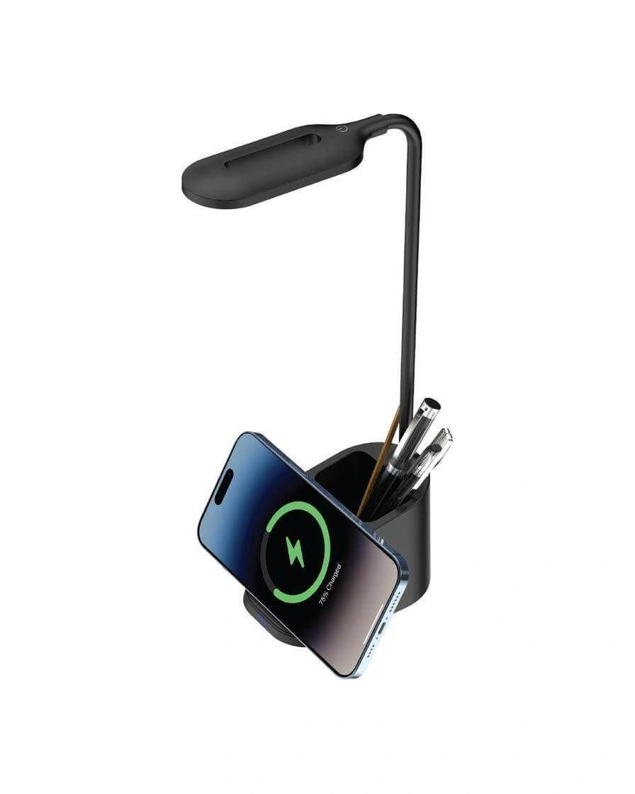 Kodeho - ALMERE - 3-in-1 Desk Lamp with 15W Wireless Charger & Pen Holder - Black