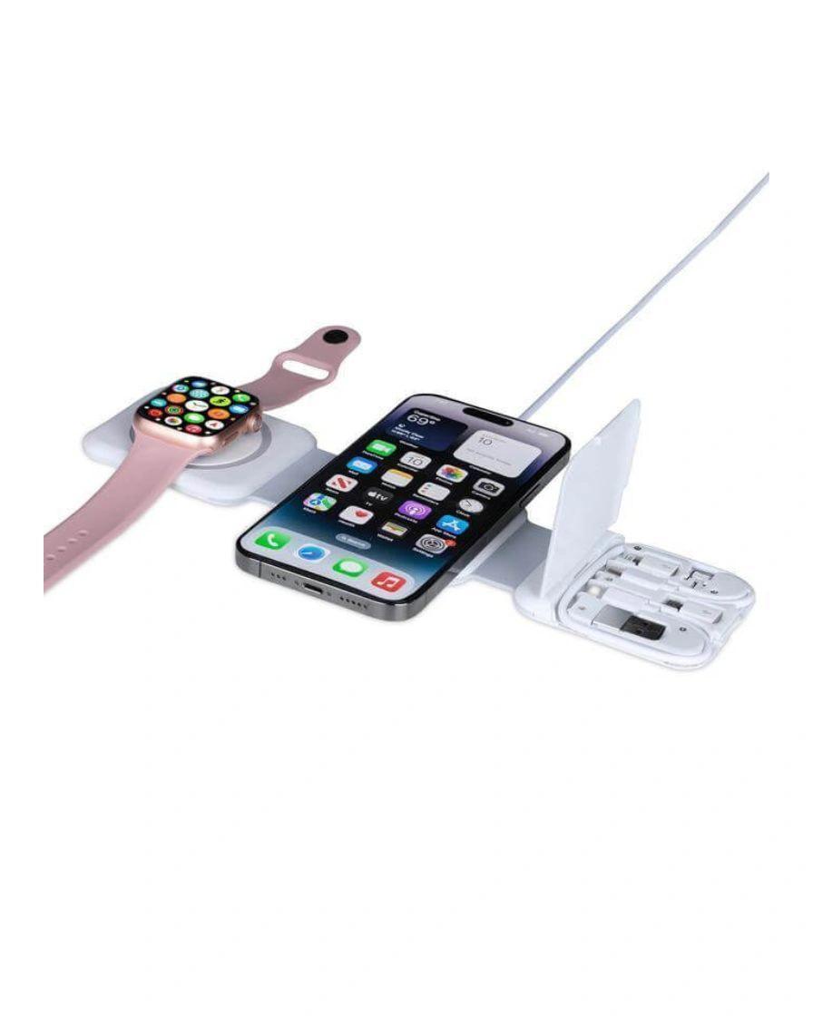 Lekidi - BOLERO - @memorii 2 in 1 Wireless Charger with Multi Cable Set - White