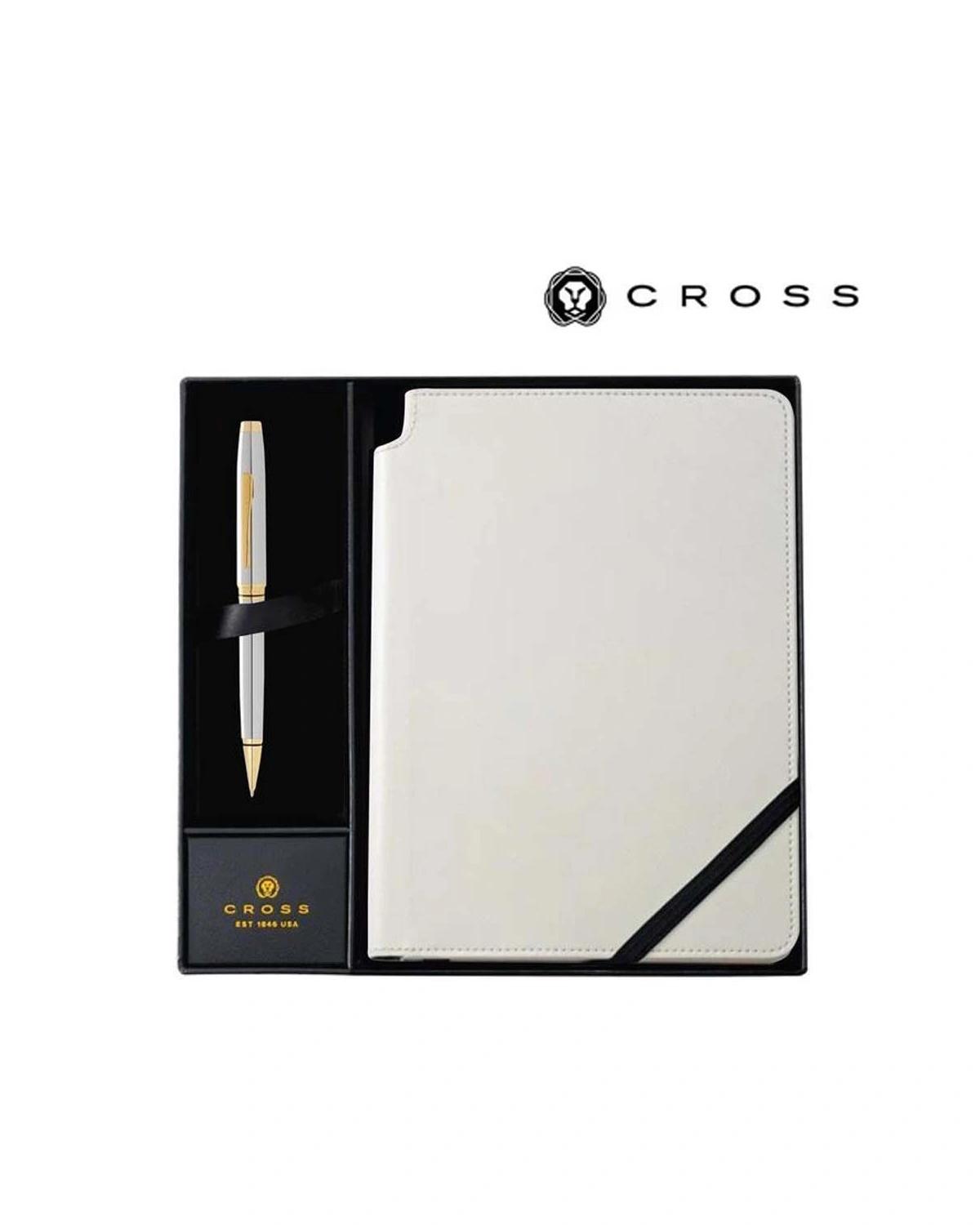 Lefake - Cross Coventry Chrome/Gold Ballpoint Pen with Classic White Journal Gift Set