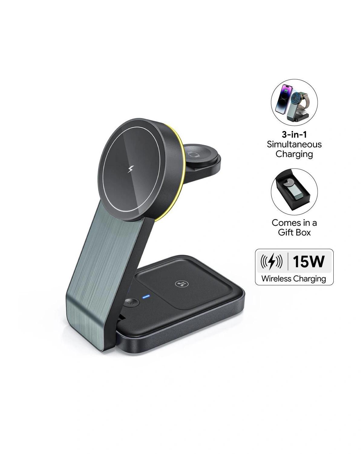 Gihoho - POWERBASE @memorii 3 in 1 Wireless Fast Charging Station with Ambient Light