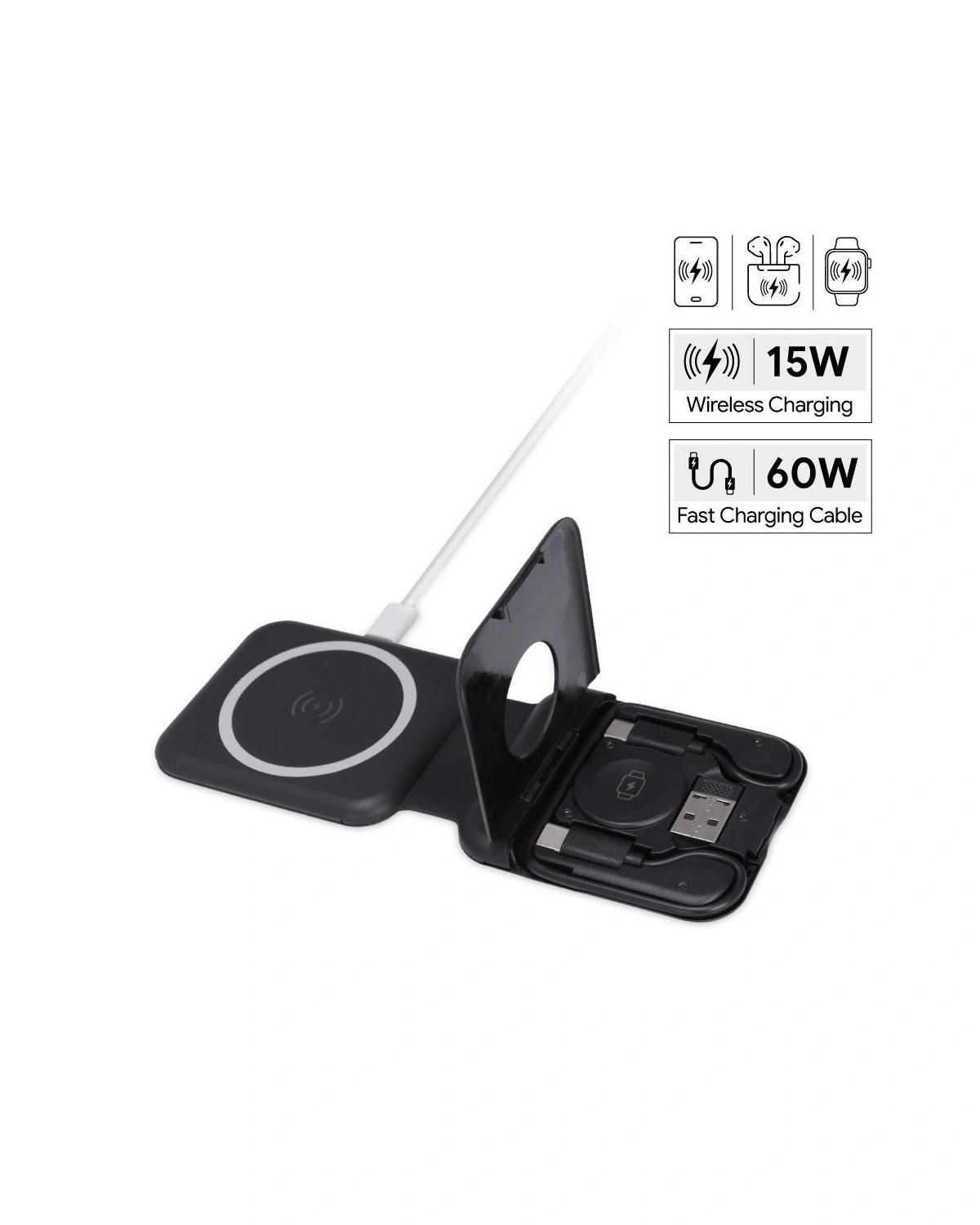 Gebigo - TURIN - @memorii Foldable 2-in-1 Wireless Charger and Multicable Set - Black