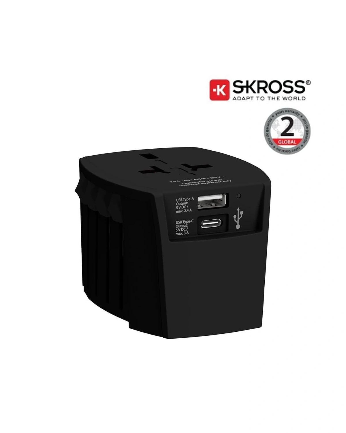 Figefa - SKROSS World Travel Adapter MUV USB (AC) - USB & Type C ports - Black