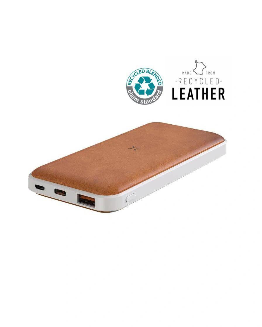 Hidaki - ALBECK - Recycled Leather 10000mAh PD Powerbank - White/Tan