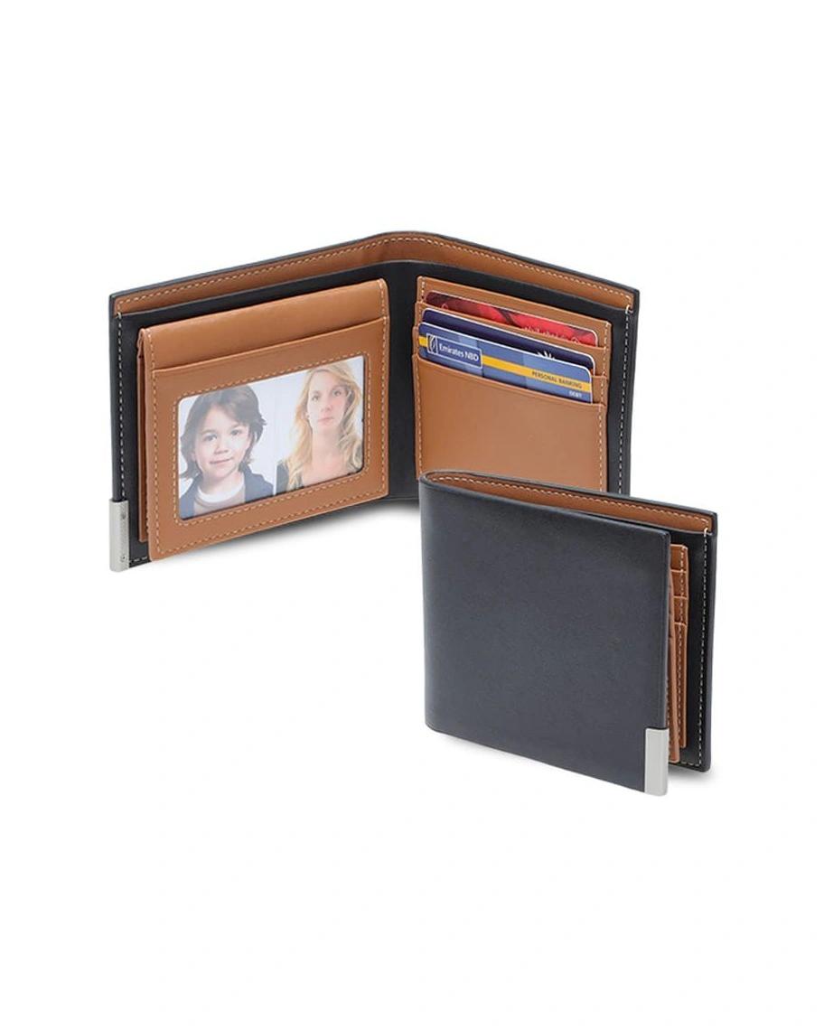 Cocaka - NIORT - Men's Billfold PU wallet with flip pocket - Black / Tan